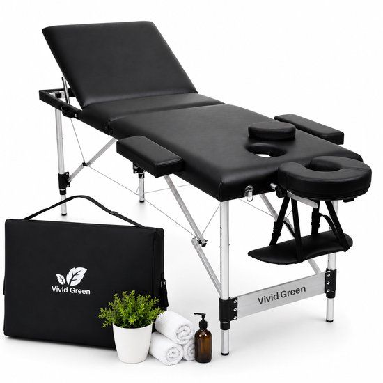 Vivid Green Massagetafel 3 zones - Inklapbaar - Max Draagvermogen 230 KG - 8 Hoogtestanden - Behandelbank - Behandeltafel - Bed - Incl. Opbergtas