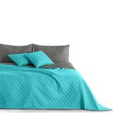 DecoKing Sprei 240 x 260 cm turquoise/grijs sprei bedsprei doorgestikte sprei dubbelzijdig dekbed wafelpatroon ruiten staal antraciet Axel 240 x 260 cm