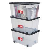 SUNDIS Ventilo, opbergbox met clip-on deksel, 50L, wielen, zwart