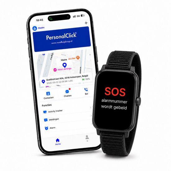 PersonalClick Alarm Horloge Ouderen - Zilver - Valdetectie - GPS - Waterdicht - Geen Abonnement