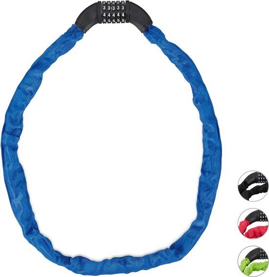 Relaxdays Fietsslot - kettingslot - cijferslot - 120 cm - gekleurd blauw