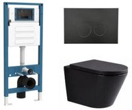 QeramiQ Dely Toiletset - inbouwreservoir Qeramiq Flush - 35mm zitting - metaal mat zwarte bedieningsplaat - ronde knoppen - mat zwart
