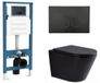 QeramiQ Dely Toiletset - inbouwreservoir Qeramiq Flush - 35mm zitting - metaal mat zwarte bedieningsplaat - ronde knoppen - mat zwart