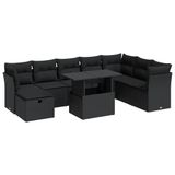 vidaXL 9-delige Loungeset met Kussens, Poly Rattan, Zwart