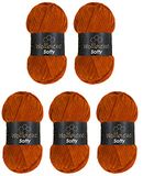 Wollbiene Softy Chenillewol om te haken, 5 x 100 gram, breiwol, 500 gram chenillewol, super volumineus haakgaren (karamel 08)