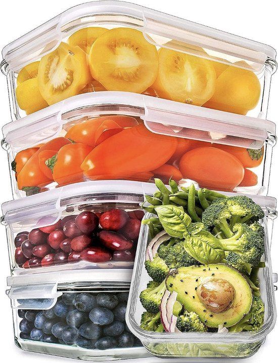 Glazen voedselcontainers met deksels - 5-pack 880 ml - 1 vak - Merkloos - Transparant - Glas
