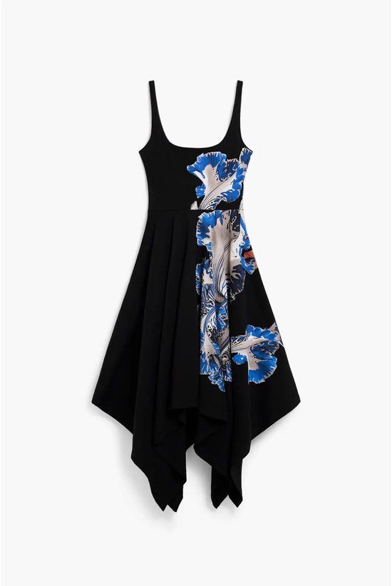 Desigual Damesjurk Lacroix Gebloemd Kort Mouwloos Zwart/Blauw Polyester M