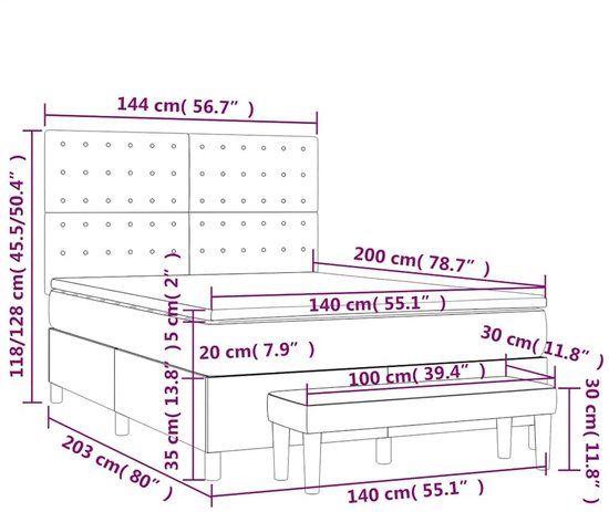 vidaXL Boxspring met matras stof zwart 140x200 cm