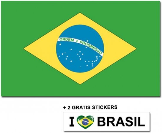 - Braziliaanse vlag met 2 gratis Brazilie stickers