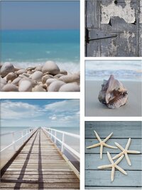 Art for the Home Strand Canvas Set van 5 - 80x60 cm - Blauw