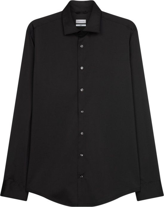 Seidensticker Slim Fit Overhemd - Twill - Zwart - Maat 38