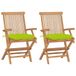 Fauteuils pliants avec coussins vert vif, 2 pièces, bois de teck massif