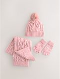 Next - Meisjes - Set van beanie, sjaal en handschoenen met kabelpatroon - Roze