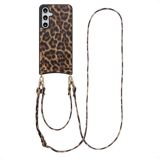 Selencia Hoesje - Geschikt voor Samsung Galaxy S24 FE - Backcover met koord en pashouder - Leopard