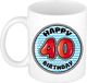 Bellatio Decorations Mok - 40 jaar - blauw - gestreept - 300 ml - keramiek