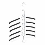 Relaxdays ruimtebesparende kledinghanger, 5 gepolsterde kleerhangers, antislip, horizontaal & verticaal, zwart/zilver