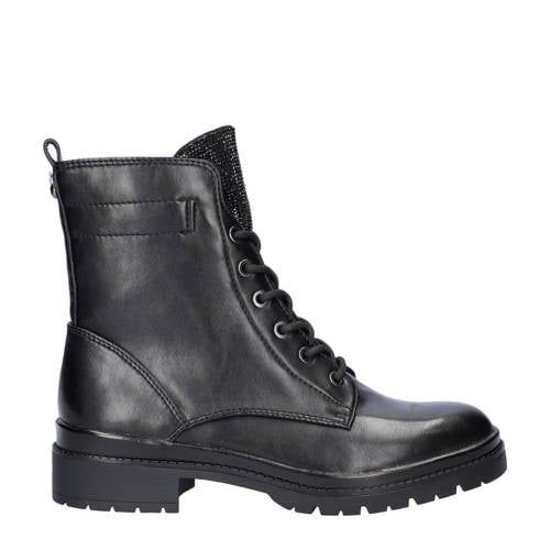 Tamaris leren veterboots zwart
