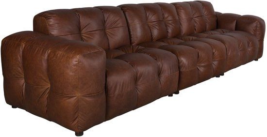 Dutchbone Hackman 4,5-zitsbank Leer Chocolade Bruin