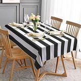 ASPMIZ Zwart-wit gestreept tafelkleed voor rechthoekige tafels, geometrische streep waterdicht tafelkleed voor keuken eetkamer, polyester tafelkleed rechthoek 152,4 x 304,8 cm