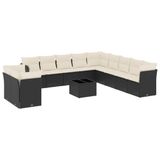 vidaXL Loungeset met Kussens, Poly Rattan, Zwart