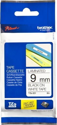 Brother Black on White Gloss Laminated Tape, 9mm
