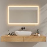 EMKE Badkamerspiegel met ledlicht, 100 x 60 cm, led-badkamerspiegel, 3000 K, warmwit, wandschakelaar, verticaal/horizontaal, explosiebestendige spiegel, IP44, energiebesparend, led-spiegel
