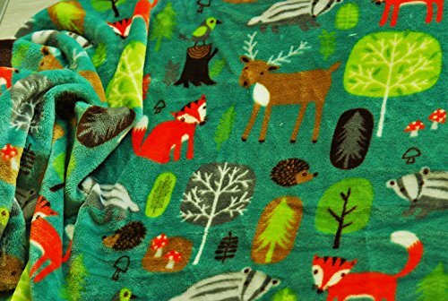 CRS Fur Fabrics Dubbelzijdig Supersoft Knuffels Fleece Materiaal WOODLAND DIEREN - GROEN