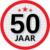 Bellatio Decorations 50 jaar leeftijd sticker - rond - Dia 15 cm - 50 jaar verjaardag - jubileum - leeftijd versiering