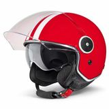 VINZ Helmets Arenas Scooterhelm / Motorhelm Retro - Jethelm Gestreept - ECE 22.06 - Rood - XL