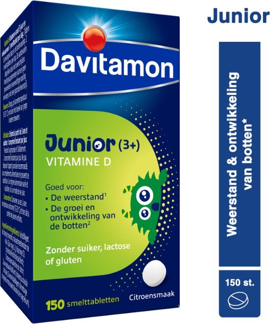 Davitamon&#174; Junior Vitamine D 150 Smelttabletten - Vanaf 3 Jaar Citroensmaak