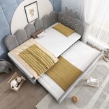 MODFU Bedbank 90x200 cm – Met uitschuifbed – L-vormig – Kroon- & spijlenontwerp – Fluweel – Grijs