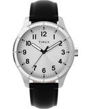 Timex Main Street Herenhorloge, 42 mm, zwart bandje van leer met zilverkleurige wijzerplaat en zilverkleurige kast, TW2Y16000
