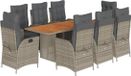 vidaXL 9-delige Tuinset met Kussens Poly Rattan Grijs