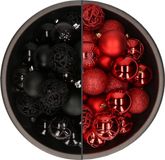 Bellatio Decorations Shoppartners Bv 74x stuks kunststof kerstballen mix rood en zwart 6 cm
