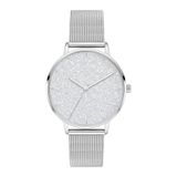 Tamaris Dameshorloge - rond kwartshorloge voor dames met roestvrijstalen band en glitterdetails, zilver, Zilver/glitter wijzerplaat