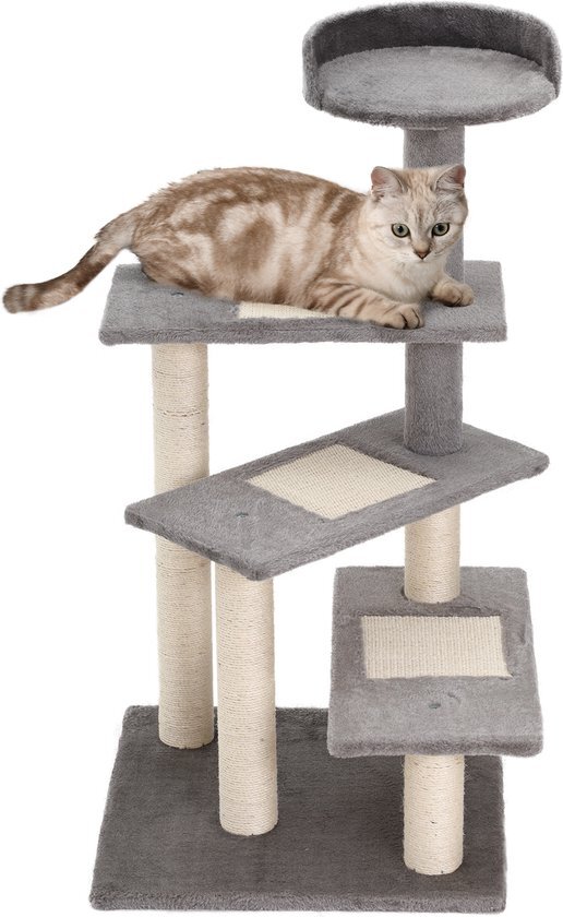 Pawhut Klimboom 5 lagen kattenboom speelboom kattenkrabboom trap sisal beige D30-183