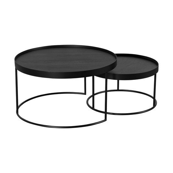 QUVIO Salontafel Sara – Set van 2 – Groot en klein – FSC®-gecertificeerd mangohout – Metaal – Zwart