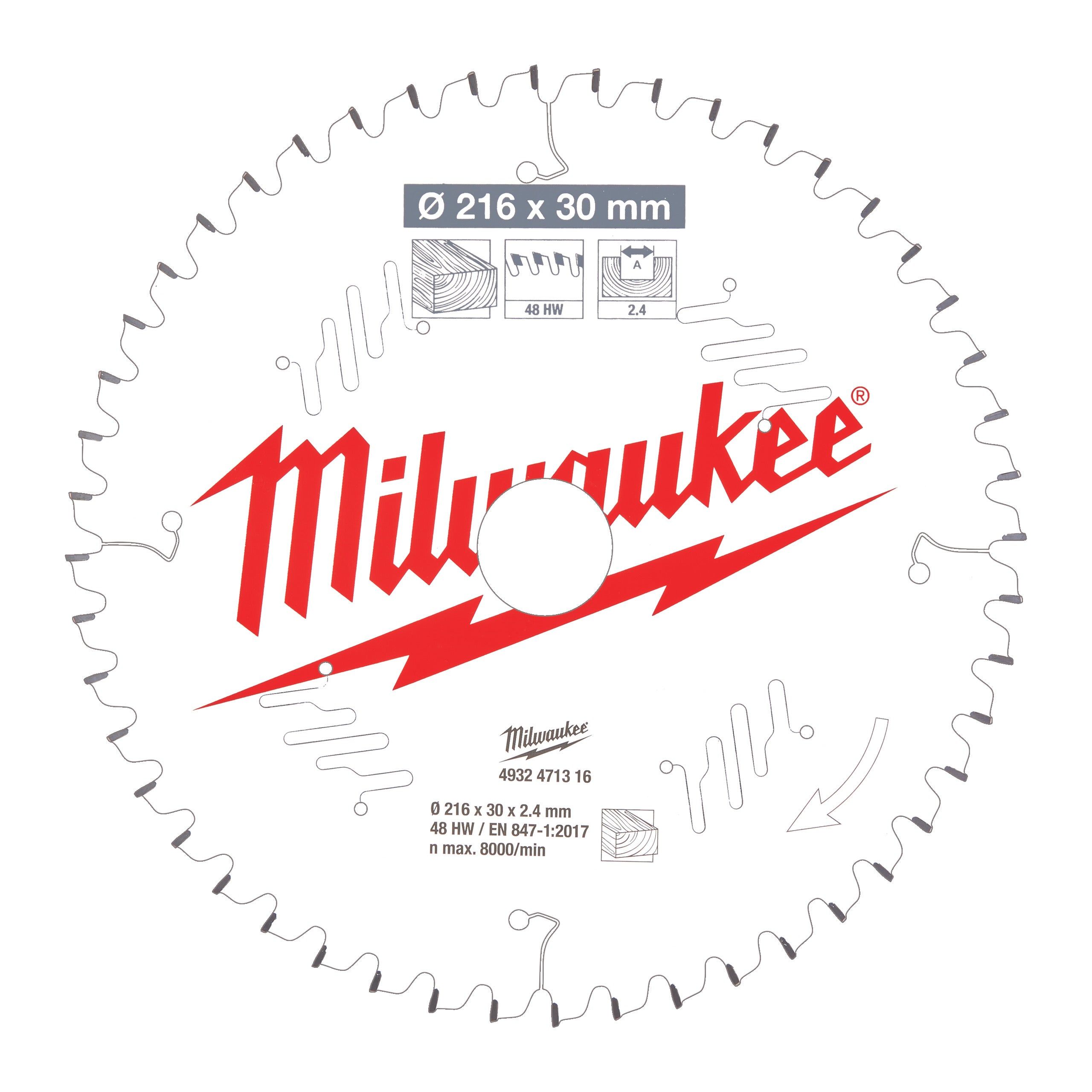 Milwaukee Cirkelzaagblad voor Hout | Ø 216mm 48T - 4932471316