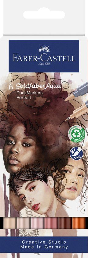 Faber-Castell Goldfaber Aqua Dual Marker Set - 6 Portrait Colors - Brush & 0.4mm Tip