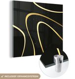 MuchoWow® Glass Painting 20x20 cm - Acrylic Glass Painting - Golden Waves on Black Background - Photo on Glass - Paintings