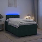 Prolenta Maison Exclusive Lit boxspring exclusif avec matelas et éclairage LED, couleur vert foncé, dimensions 120 x 190 cm, revêtement en velours