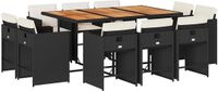 vidaXL 11-delige Tuinset met kussens poly rattan zwart