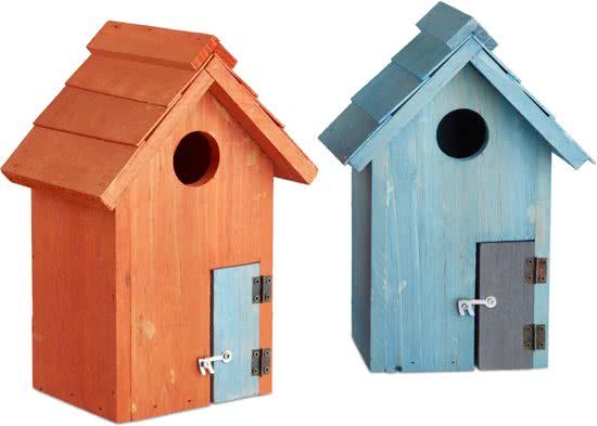 Relaxdays Vogelhuisje Vorm van Huis met Deur - Vogelhuisje