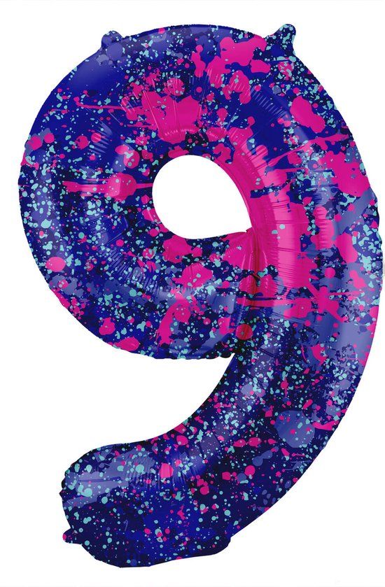Folat Folieballon Cijfer 9 Paint Splash - 86 cm