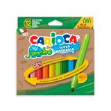 CARIOCA Jumbo Eco-Marker | Doos met 12 superwasbare viltstiften van 98% regenererende kunststof | verschillende kleuren | punt Ø 6 mm | 12 stuks