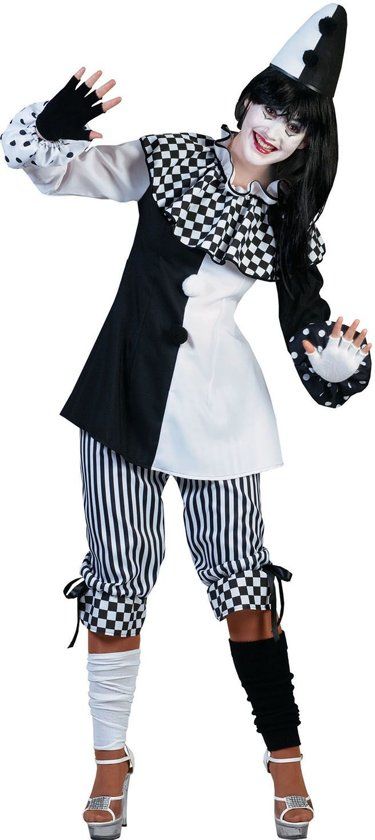 Funny Fashion Pierrot Kostuum Clown Classico Vrouw Maat 36-38 Carnaval kostuum Verkleedkleding