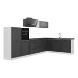 Vicco Hoekkeuken R-Line, Antraciet landelijk/Wit, 347 cm