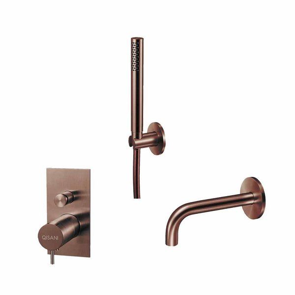 Qisani Flow inbouw badkraanset met staafhanddouche - Geborsteld PVD Copper