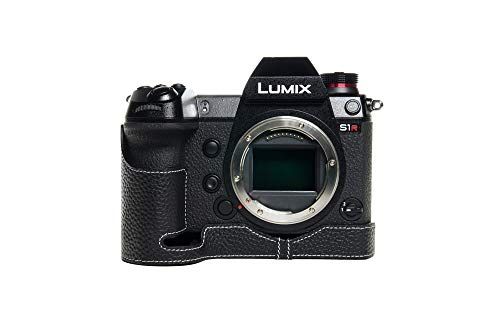 Zakao Lumix S1 S1R Case, Handgemaakte Echt Lederen Half Camera Case Tas Cover voor Panasonic Lumix S1 S1R Bottom Opening Versie Met Hand Strap (Zwart)