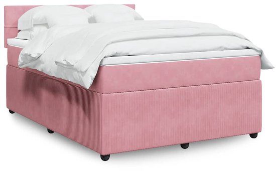 vidaXL Boxspring met matras fluweel roze 160x200 cm